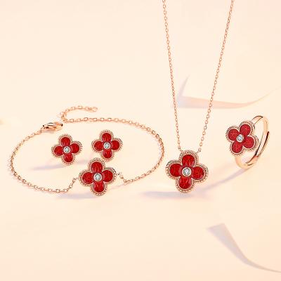 China Dropshipping Jewelry CLASSIC Flower Set Necklace Bracelet Earrings Rings Luxury Women Fashion Jewelry for sale