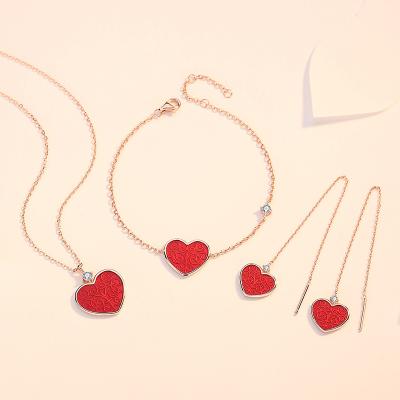 China CLASSIC Necklace Bracelet Earrings Jewelry Sets Heart Shaped Gold Plated 925 Silver Jewelry for sale