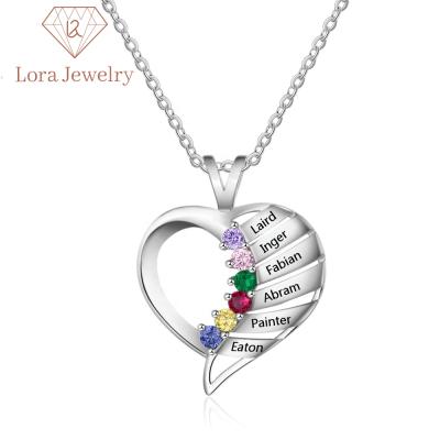 China TRENDY mother's Sterling Silver Jewelry Gifts Customized fashion six lucky stones name love heart necklaces for sale