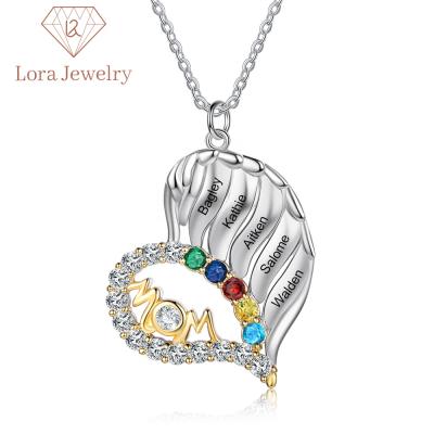 China Fashion Women's Charm Stone Vacation Romantic Jewelry Customized Name Sterling Silver Heart Pendant Necklace for sale