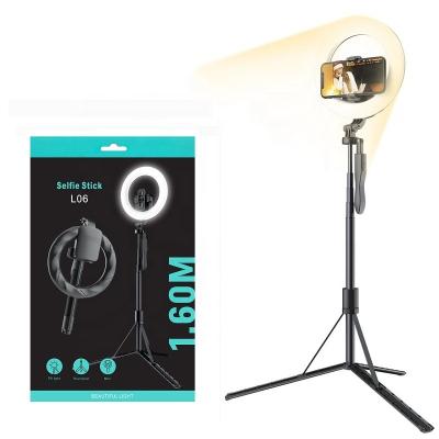 China Mini L06 8 Inch 20cm Foldable Wireless Circle Ring Light Cell Phone Selfie Stick Tripod Tiktok LED Kit for sale