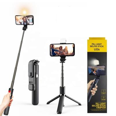 China Selfie Stick with Light Extendable Cell Phone Radio Remote Control Selfie Stick Tripod L03s with LED Fill Light 3 in 1 for sale