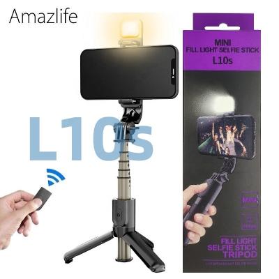 China Fold L10s Small Size Telescopic Radio LED Selfie Stick Tripod Remote Control Mount with Light 4 in 1 for sale