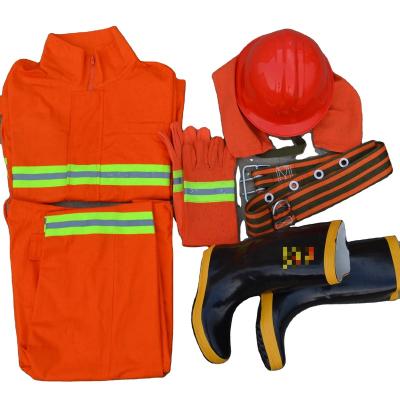 China Newly Flame Retardant Durable Fire Fighting Suit / Fire Fighting Firefighters Clothing Pants Waterproof Shoes Orange Helmet for sale