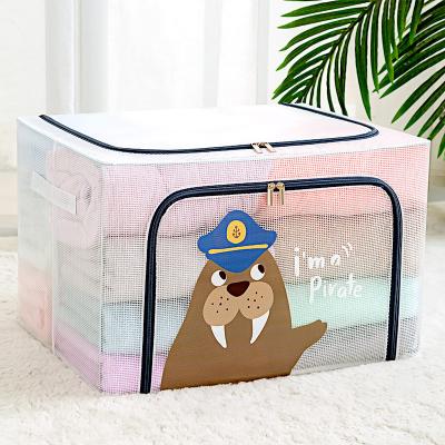 China Cartoon Steel Frame Viable Storage Box Transparent Household Waterproof Large Capacity Foldable Clothes Matching Storage Box for sale