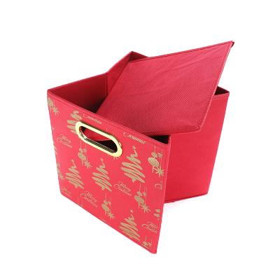 China Premium Quality 6-10L Large Capacity Square Logo Printed Non Woven Fabric Sustainable Storage Foldable Storage Box With Lid for sale