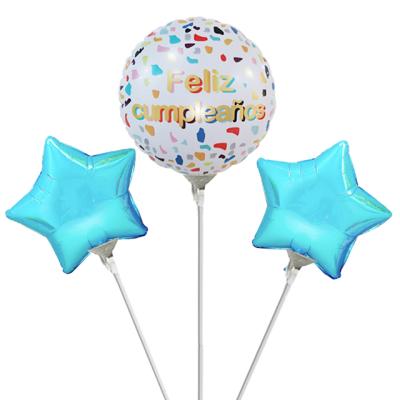 China Colorful Decoration Foil Balloon For Party Decoration Round Shape Happy Birthday Balloon With Stem for sale