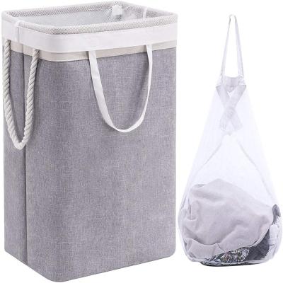 China Viable Hot Sale High Quality Canvas Drawstring Free Foldable Laundry Hamper With Handles for sale