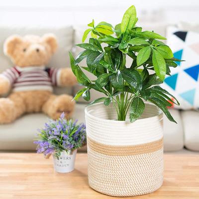 China Sustainable Folding Cotton Rope Basket Woven Jute Rope Storage Basket For Blanket And Book for sale