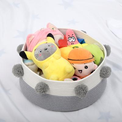 China Cute Viable Children's Toy Room Storage Cotton Rope Basket with Decoration Balls for sale