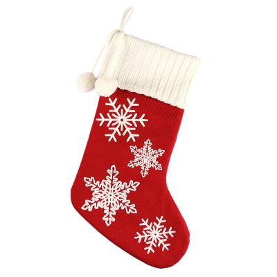 China Red Woolen Christmas Socks Christmas Gift Snowflake Embroidery Christmas Ornament Christmast Gift Bag Decoration Wholesale Socks for sale