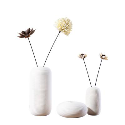 China Minimalist Three-piece Ceramic Home Vase Flower Decoration Open Vase Flower Arrangement Nordic White Wholesale for sale