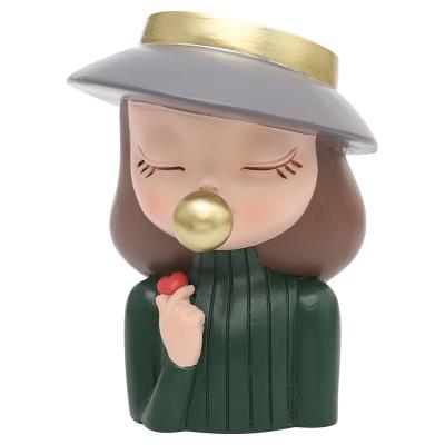 China Adorable Vintage Resin Modern Times Europe Girl Sculpture Figurines Statues Desktop Flower Pot For Home Decor for sale