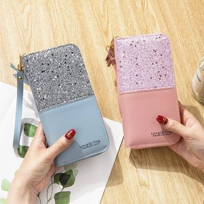 China None Wholesale Cheapest Multi Colors PU Leather Women Wallet Sequined Women Long Clutch Wallet For Ladies for sale