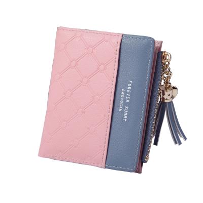 China Lingyue SW1063 Bifold Wallet Color Blocking Coin Purse Wholesale Online Waterproof Cash Money Short Zipper Purse For Women for sale