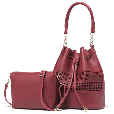 China 100% New Design Eco-friendly Lingyue NB3024 Ladies Bag Set Women Leather Drawstring Bucket Bag for sale