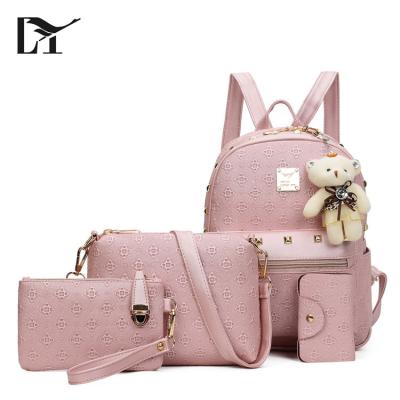 China 100% Eco-friendly wholesale cheap price modern bags from Lingyue BS1018 set pink leather women backpack for sale