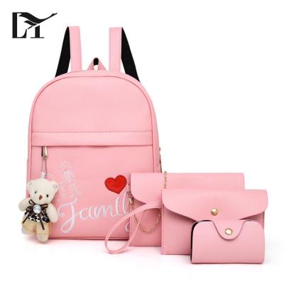 China 100% Eco-friendly Lingyue BS1009 Style Preppy Bags Set Pink PU Leather Backpack With Purse for sale