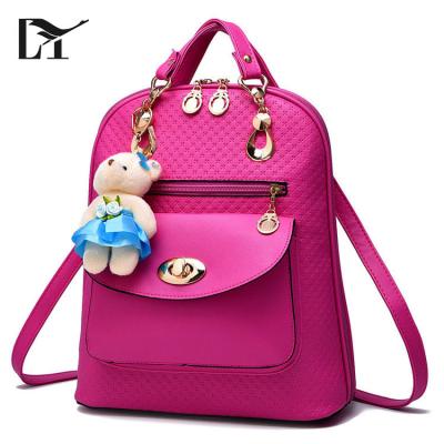 China 100% Eco-friendly Hot Sale Modern Design Rose Red PU Leather Women Ladies Backpack With Teddy Bear for sale