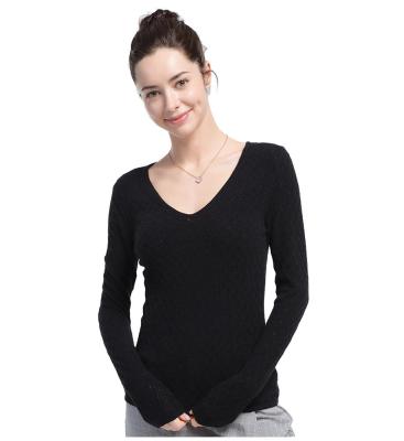 China Spring & Summer 100% Cashmere Sweater for Ladies Women Deep V Neck Drop Needle Basic Pullover for sale