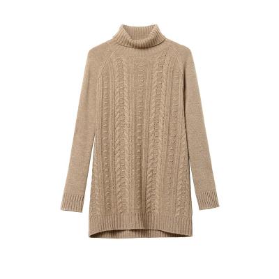 China Turtle Neck 100% Cashmere Chunky Cable Sweater for Women Mid-Long Thick Cashmere Sweater for sale