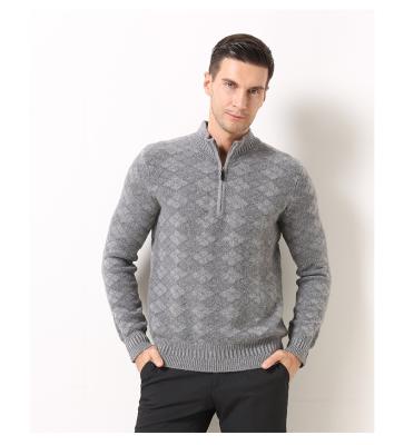 China wholesale 100% pure cashmere men half zipper pullover jacquard men winter sweater for sale