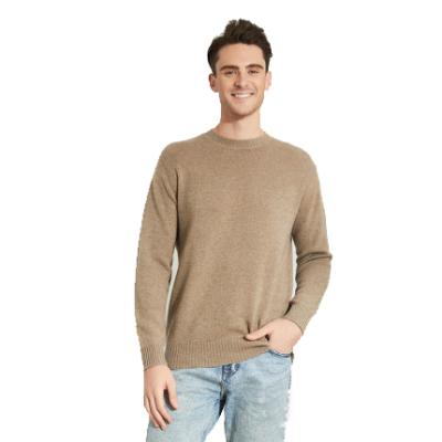 China Wholesale 100% Pure Cashmere Men Sweater Coffee Color Pullover Sweater Basic Crew Neck Men Coat for sale