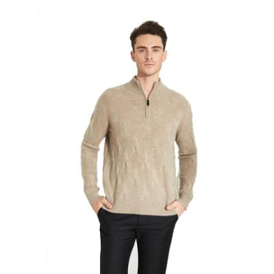 China Wholesale 100% Pure Cashmere Men Sweater Oat Color Half-zipper Pullover Cable Sweater for sale