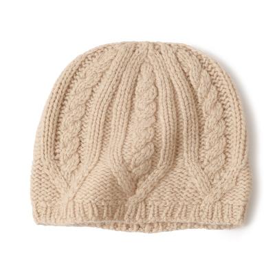 China Women Winter Hat 100% Cashmere Cable Knitted Hat Autumn Ny Hat for sale