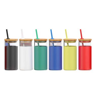 China Sustainable Eco Friendly 20oz BPA Free Water Bottle with Straw Bamboo Lid and Silicone in Color Blue for sale