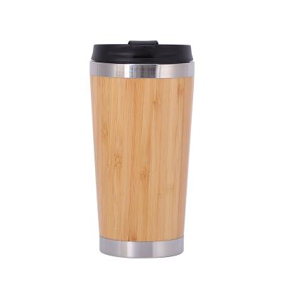 China Sustainable 304 Stainless Steel Hot Water Cups Double Wall Eco-Friendly With Bamboo Cover Upright Tumbler With Bamboo Lid for sale