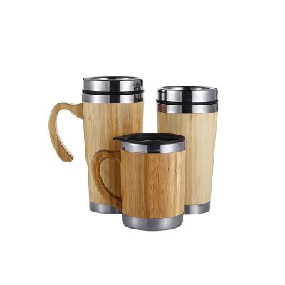 China Amazon Sustainable Hot Selling 304 Stainless Steel Car Cup Eco-friendly Double Wall With Bamboo Cover Lid for sale