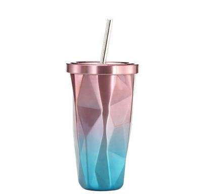 China Double 304 Stainless Steel Irregular Straw Mug Irregular Water Bottle Ice Cup Drinking Coffee Mug for sale