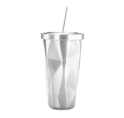 China Double 304 Stainless Steel Irregular Straw Mug Irregular Water Bottle Ice Cup Drinking Coffee Mug for sale