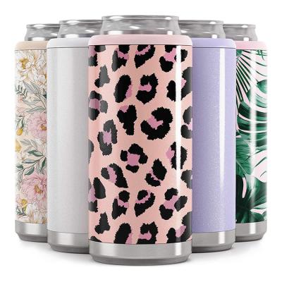 China Keep Hot And Cold Slim Box Eco-Friendly Slim Double Wall 12oz Vacuum Stainless Steel Vacuum Sublimation Thin Rack Slim Beer Can Cooler for sale