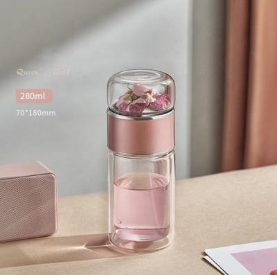 China Double Water Bottle Tea Infuser Teacup Glass Transparent Separation Cup Viable Popular Lovely for sale