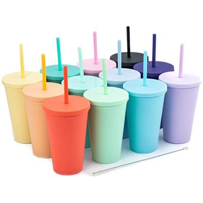 China Reusable Plastic Insulated Acrylic Wall Straw Tumbler Travel Ice Coffee Mug 24oz Custom Viable Double Wall for sale