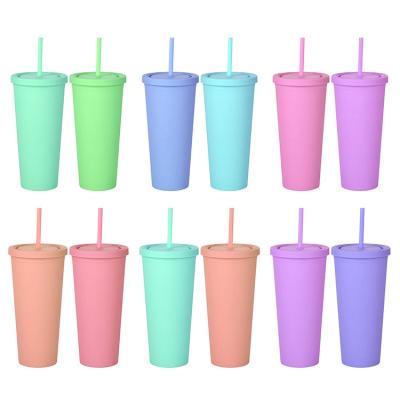 China Sustainable Tumblers With Lids (4 Pack) 16oz Colored Acrylic Reusable Cups Mug With Lids And Straws Double Wall Matte Plastic Bulk Tumblers for sale