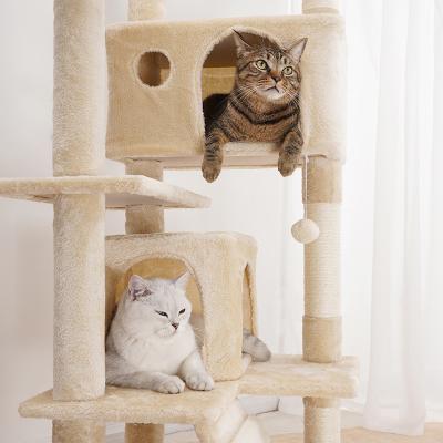 China Quality Sustainable Unique Simple Cat Tower Climbing Wooden Frame With Small Ball Scratcher Large Cat Treehouse for sale