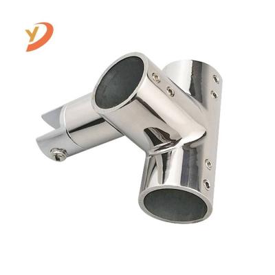 China Easy To Install And Durable Profession 304 Stainless Steel Round Pipe Connectors Three Ways Glass Connector for sale