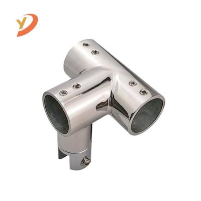 China Easy To Install And Durable Stainless Steel Round Glass Door Fittings Glass Pipe Connectors Accessories Three Ways Connector for sale