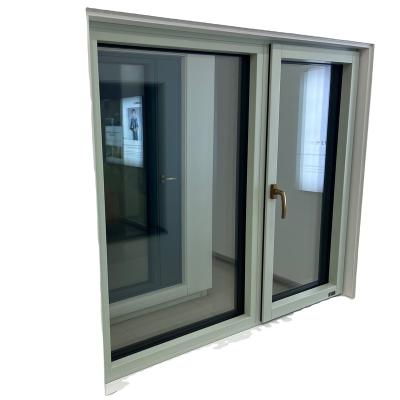 China Joyfident 126 Tilt&Turn Narrow Aluminum Veneered Wooden Window Casement Fixed Passive Frame House Window for sale