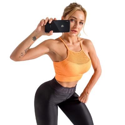 China Sports Seamless Top Women Yoga Tank Bra Halter Padded Support Caring Mesh Top for sale