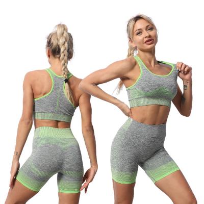 China Seamless Running Activewear Yoga Suit Women Breathable Summer Two Piece Sports Bra Top And Shorts Set for sale