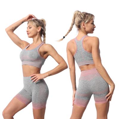 China 2021 Wholesale Women Yoga Bra Sports Fitness Workout Breathable Women's Shorts Two Piece Set Suit Women's Shorts for sale