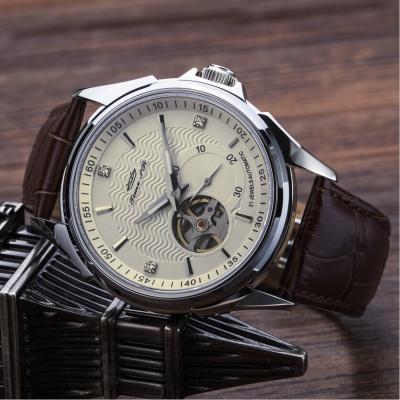 China Alarm OEM Watches Automatic Mechanical Men Watch With Logo Luxury Round Skeleton Genuine Custom Leather Men's Wristwatches for sale