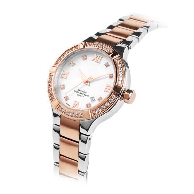 China Wholesale Auto Date New Design Rose Gold Stainless Steel Strap Women Quartz Genuine Leather Automatic Watch for sale