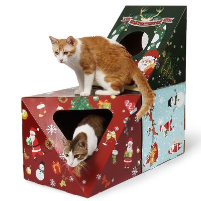 China Christmas Viable Special Design Cardboard Cat House DIY Pet Cat House Furniture for sale