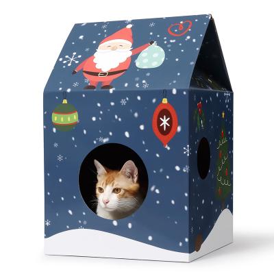 China Sustainable Christmas Day Special Gift Cat House Lined Cardboard Cat House for sale