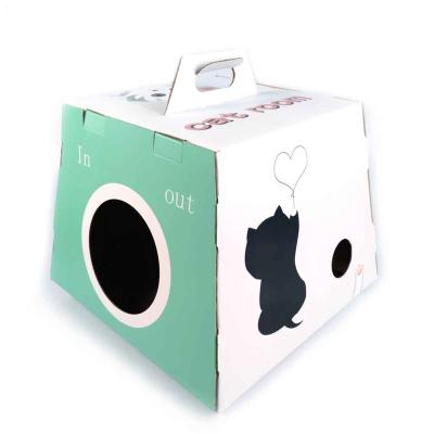 China Custom Foldable Design Cardboard Cat House Viable Classic Cat House for sale